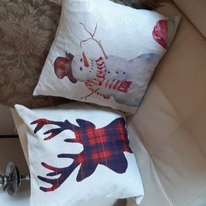 2 christmas pillow cases. Reindeer and snowman